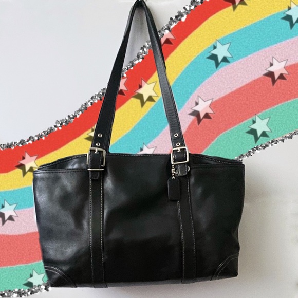 Coach Handbags - COACH Large Black Leather Shoulder Handbag Tote